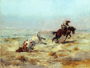 Lassoing ein Steer Cowboy Charles Marion Russell Indianer Ölgemälde